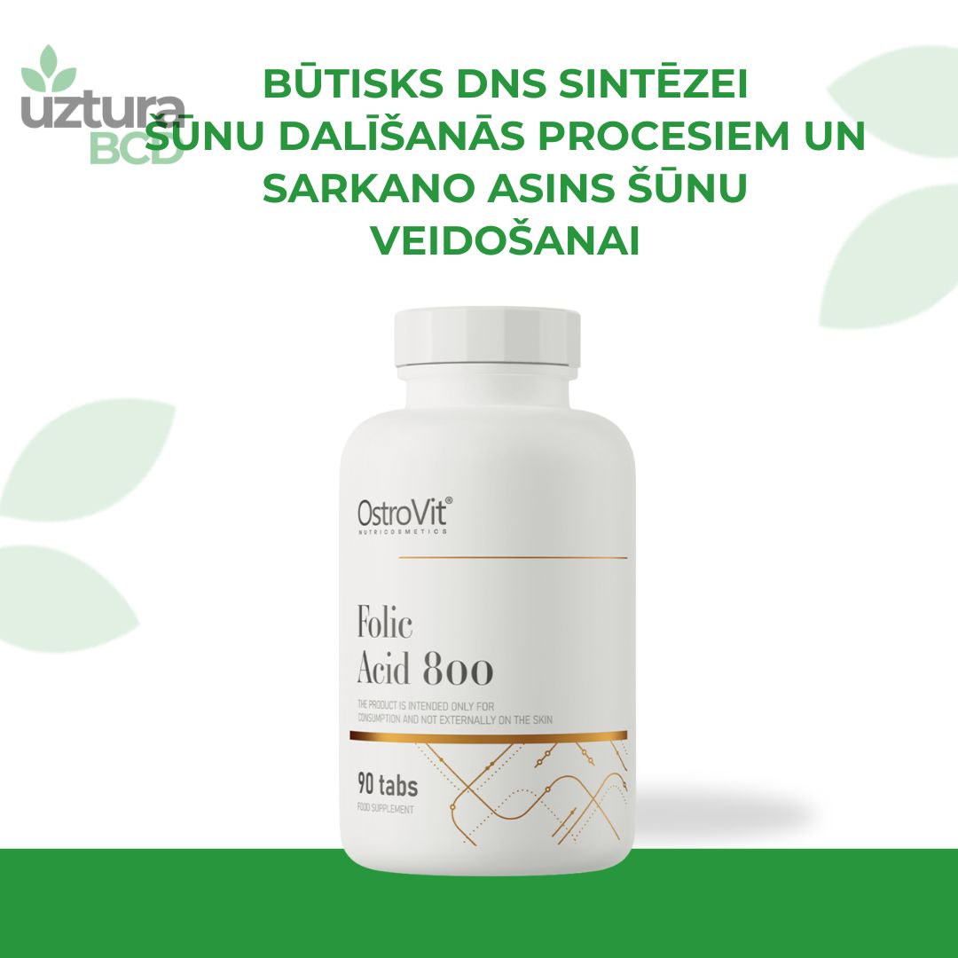 Folskābe, B9 vitamīns, Ostrovit. būtisks DNS sintēzei, šūnu dalīšanās procesiem un sarkano asins šūnu veidošanai