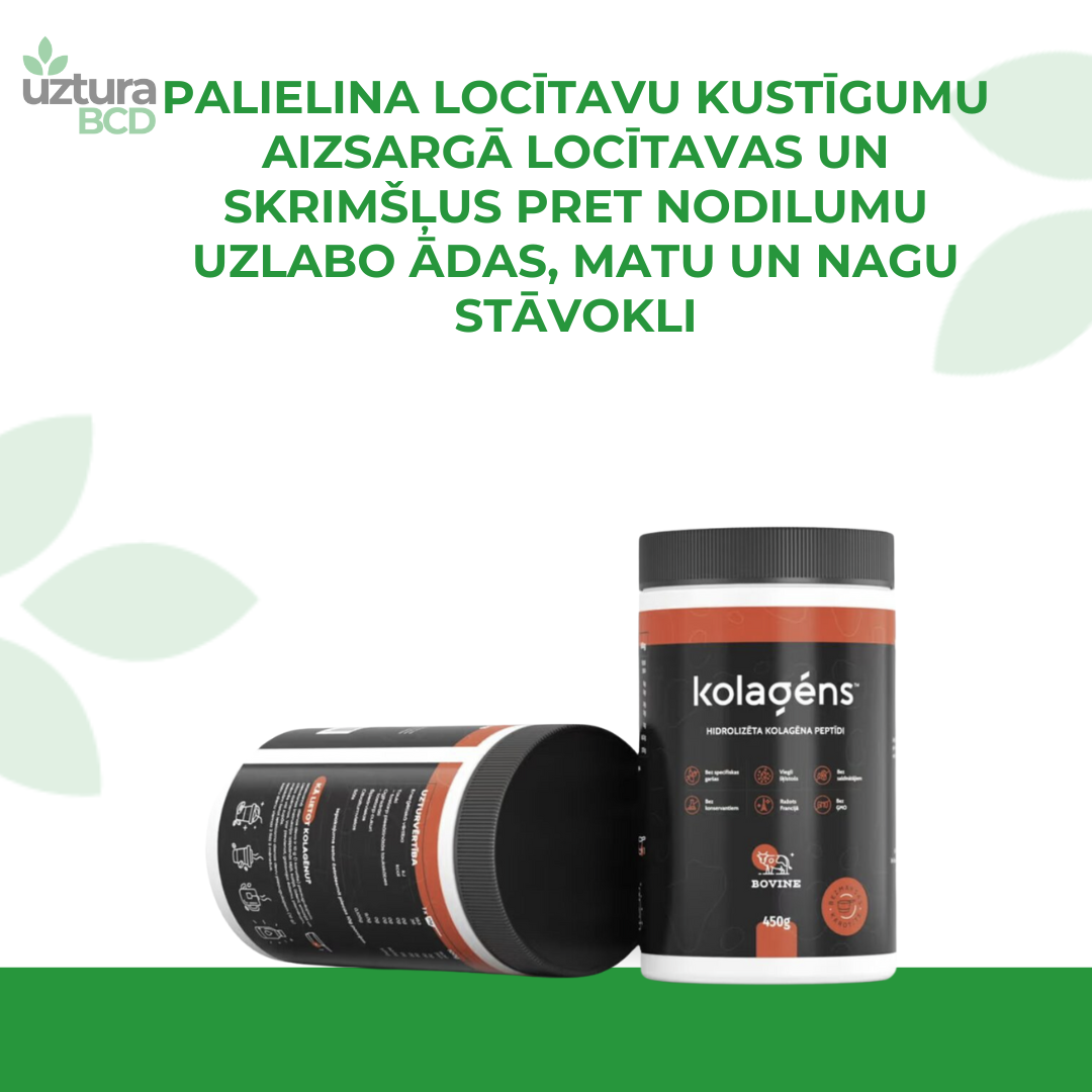Kolagēns liellopu, iepakojums 1,5 mēnesim. Palielina locītavu kustīgumu. Uzlabo ādas, matu, nagu stāvokli