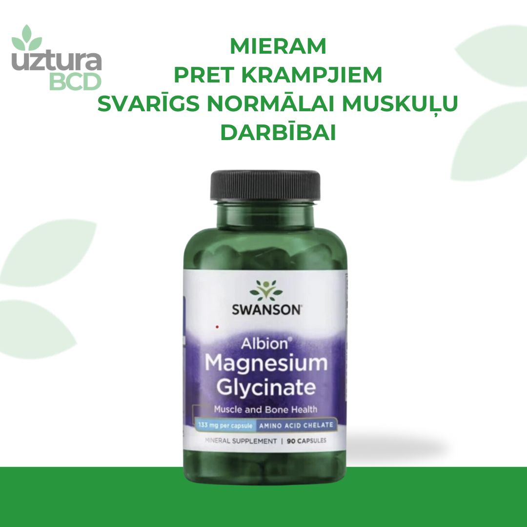 Magnija bisglicināts - pieejama magnija forma. pret nemieru, krampjiem, svarīgs normālai muskuļu darbībai