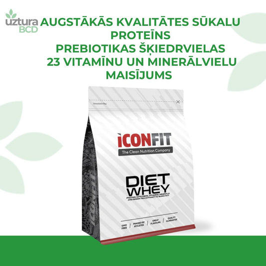 proteīns ar augstu šķiedrvielu saturu, kas rada sāta sajūtu stundām ilgi un satur tikai nelielu daudzumu ogļhidrātu. Ar saldinātāju zemeņu