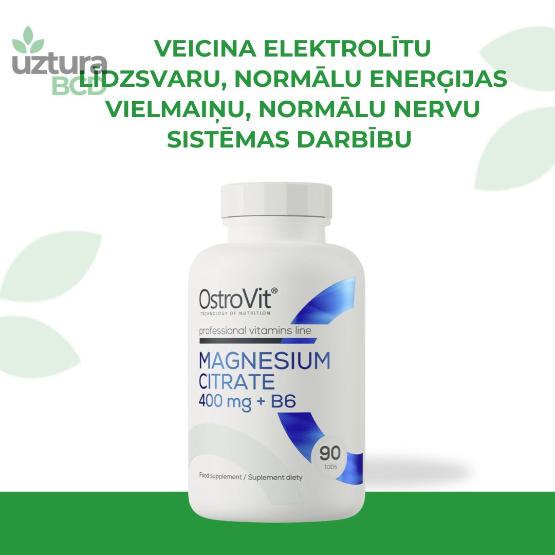 Magnija citrāts ar B6 vitamīnu, Ostrovit. veicina elektrolītu līdzsvaru, normālu enerģijas vielmaiņu, normālu nervu sistēmas darbību un psiholoģisko funkciju darbību, muskuļu darbību, olbaltumvielu sintēzi